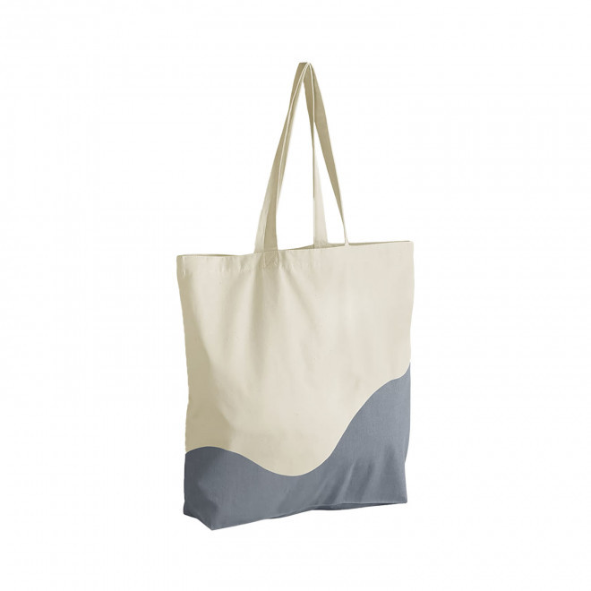 SAC SHOPPING PERSONNALISABLE COTON BICOUL 'MINAJ' - naturel/bleu gris