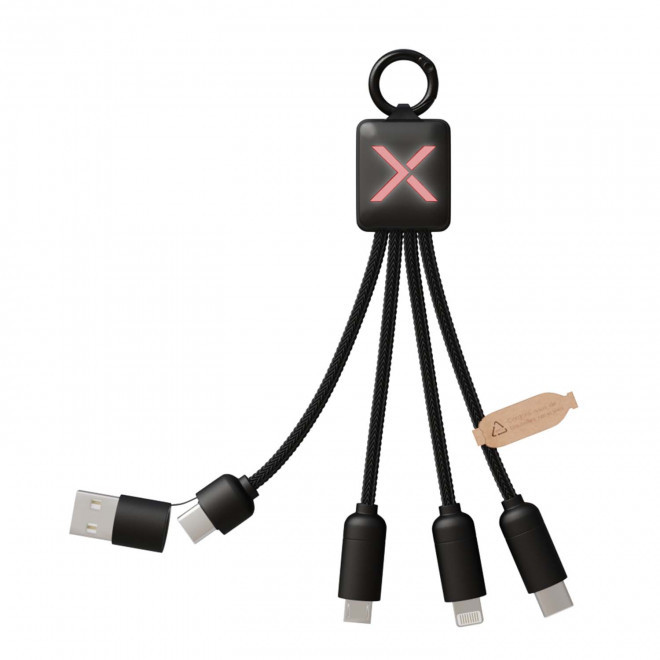 CÂBLE DE CHARGE PERSONNALISABLE 5 EN 1 SCX® LOGO LUMINEUX 'ANAT SMART' - noir/rouge