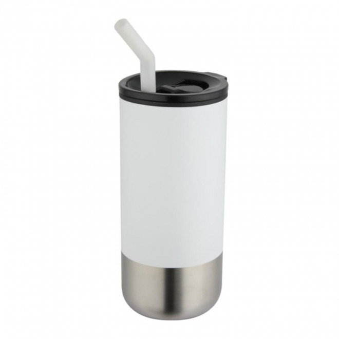 MUG ISOTHERME AVEC PAILLE 480ML PERSONNALISABLE 'MARYNE' - blanc