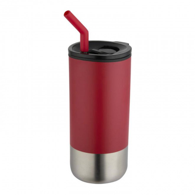 MUG ISOTHERME AVEC PAILLE 480ML PERSONNALISABLE 'MARYNE' - rouge