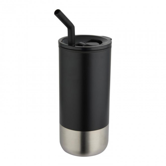 MUG ISOTHERME AVEC PAILLE 480ML PERSONNALISABLE 'MARYNE' - noir
