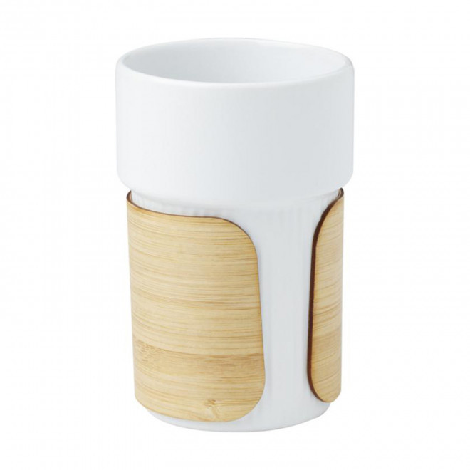 MUG CERAMIQUE CANNELE ET BAMBOU PERSONNALISABLE 'COLROU' - blanc
