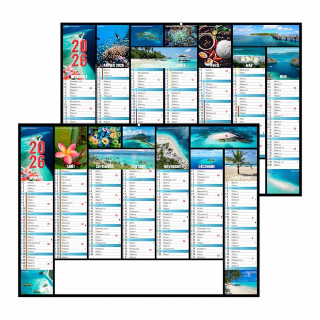 CALENDRIER BANCAIRE ILLUSTRE PERSONNALISABLE 'JEANNE' - paradis tropicaux