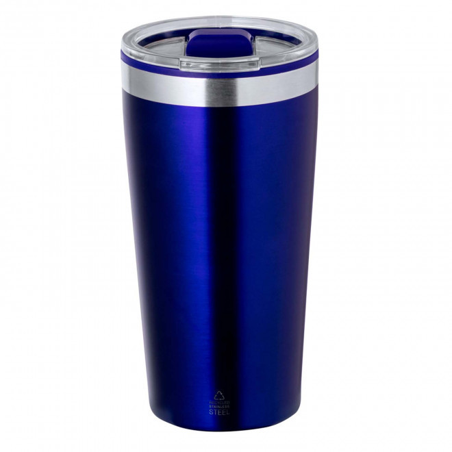 MUG ISOTHERME PERSONNALISABLE INOX RECYCLE  600ML 'RICLO' - bleu
