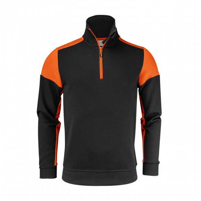 SWEAT DEMI ZIP MIXTE PERSONNALISABLE 'PRIME SWEAT HALF' - noir/orange