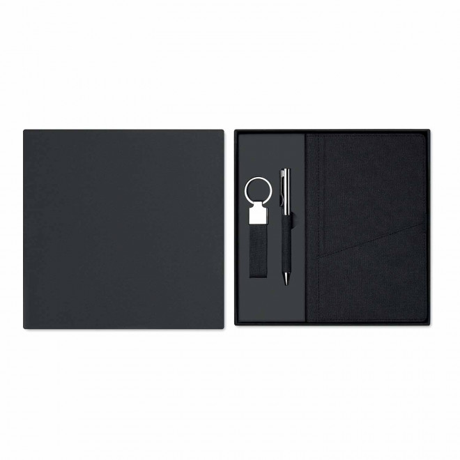 COFFRET CARNET STYLO PORTE CLE PERSONNALISABLE SCRIBI' - noir