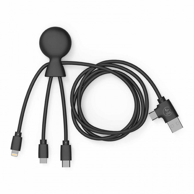 CÂBLE DE CHARGE PUBLICITAIRE MULTI-CONNECTEURS XOOPAR® 'MR BIO LONG' - noir