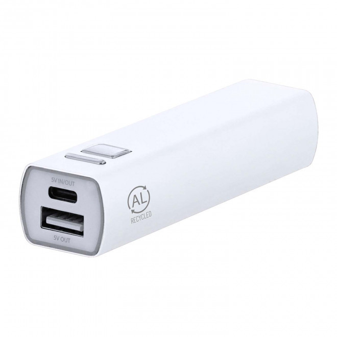 POWERBANK PERSONNALISABLE 2600MAH ALU RECYCLE 'ENDURANCE' - blanc