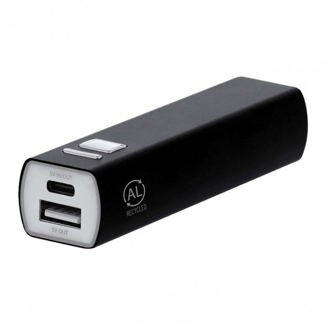 POWERBANK PERSONNALISABLE 2600MAH ALU RECYCLE 'ENDURANCE' - noir
