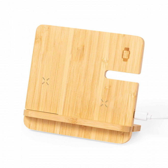 SUPPORT MULTICHARGE 15W EN BAMBOU PERSONNALISABLE 'RINGOU' - bois