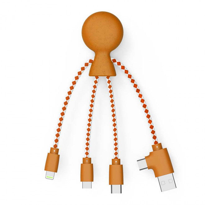 CÂBLE DE CHARGE PUBLICITAIRE MULTI-CONNECTEURS XOOPAR® 'MR BIO' - orange