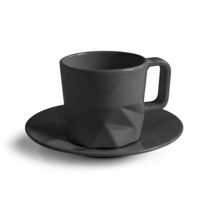 TASSE PERSONNALISABLE AVEC SOUCOUPE EUROPE 80 ML 'CELESTA' - noir