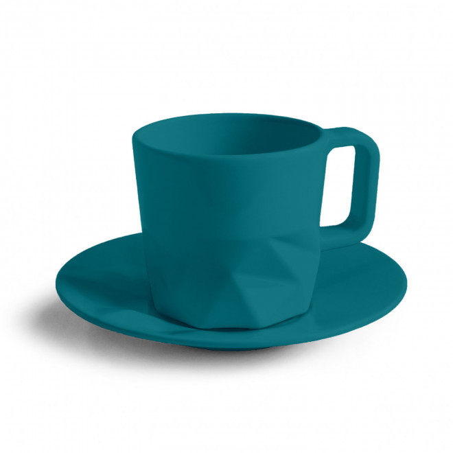 TASSE PERSONNALISABLE AVEC SOUCOUPE EUROPE 80 ML 'CELESTA' - bleu canard mat