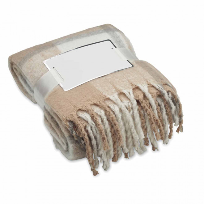 PLAID RPET A FRANGES PERSONNALISE 'CHOOW' - beige