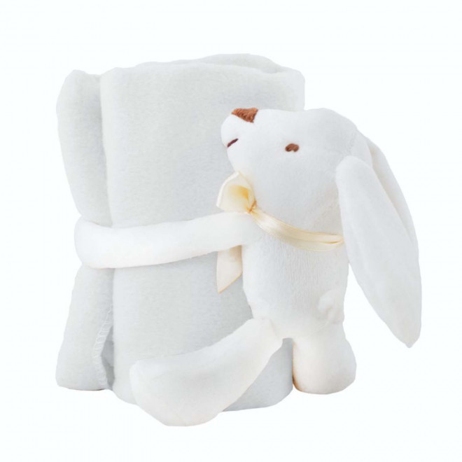 PLAID POLAIRE PERSONNALISABLE AVEC PELUCHE 'BYWO' 180GR/M² - blanc