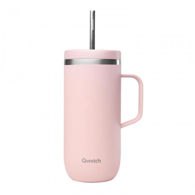 MUG ISOTHERME 600ML PERSONNALISE 'COLD CUP POIGNEE' - rose pastel