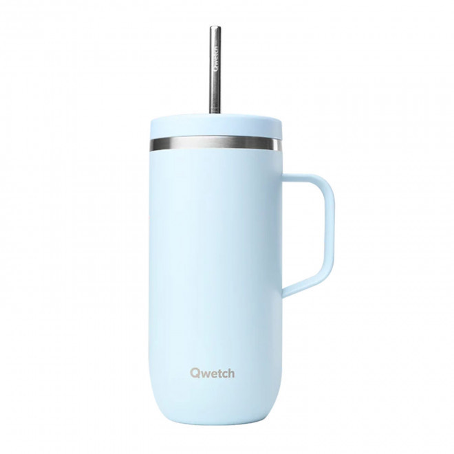 MUG ISOTHERME 600ML PERSONNALISE 'COLD CUP POIGNEE' - bleu pastel