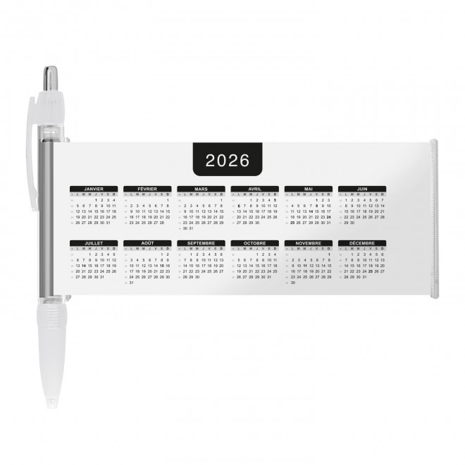 STYLO BANNIERE CALENDRIER PERSONNALISABLE 'SCROLL DATE' - blanc grille_noire