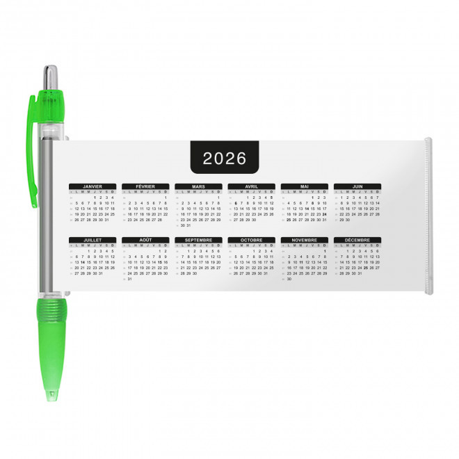 STYLO BANNIERE CALENDRIER PERSONNALISABLE 'SCROLL DATE' - vert clair grille_noire