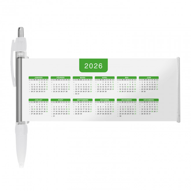 STYLO BANNIERE CALENDRIER PERSONNALISABLE 'SCROLL DATE' - blanc grille_verte