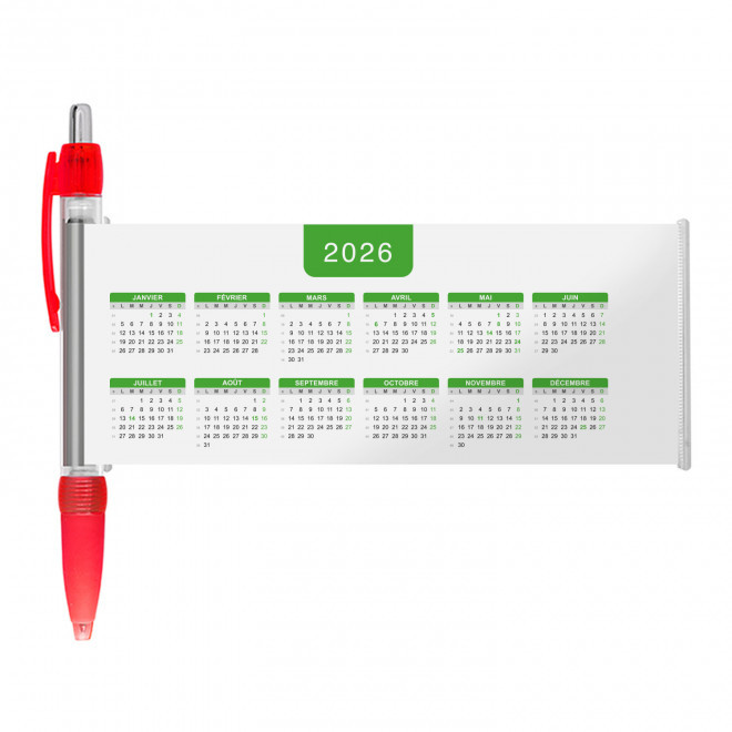 STYLO BANNIERE CALENDRIER PERSONNALISABLE 'SCROLL DATE' - rouge grille_verte