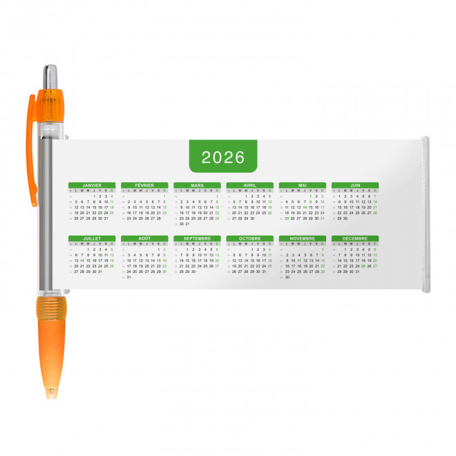 STYLO BANNIERE CALENDRIER PERSONNALISABLE 'SCROLL DATE' - orange grille_verte