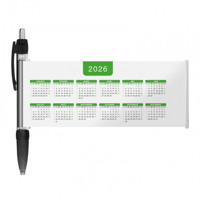 STYLO BANNIERE CALENDRIER PERSONNALISABLE 'SCROLL DATE' - noir grille_verte