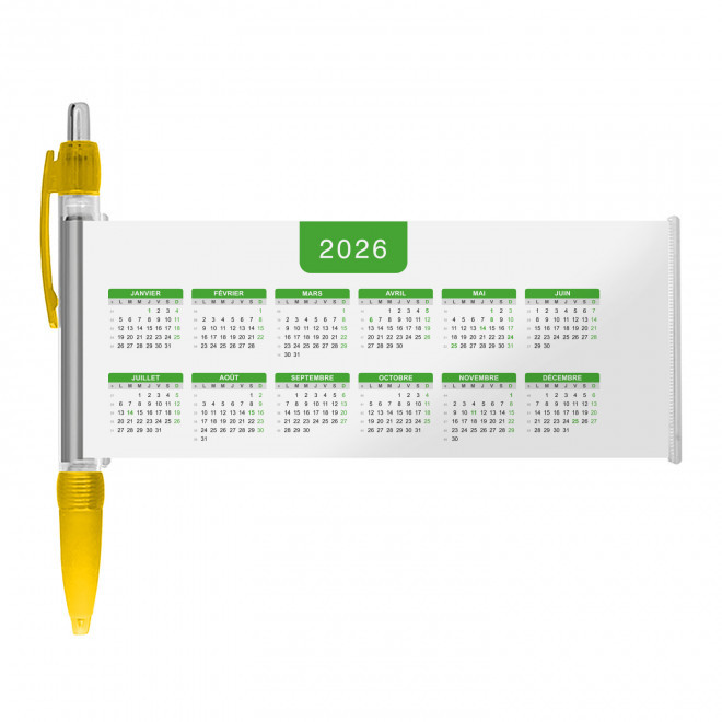 STYLO BANNIERE CALENDRIER PERSONNALISABLE 'SCROLL DATE' - jaune foncé grille_verte