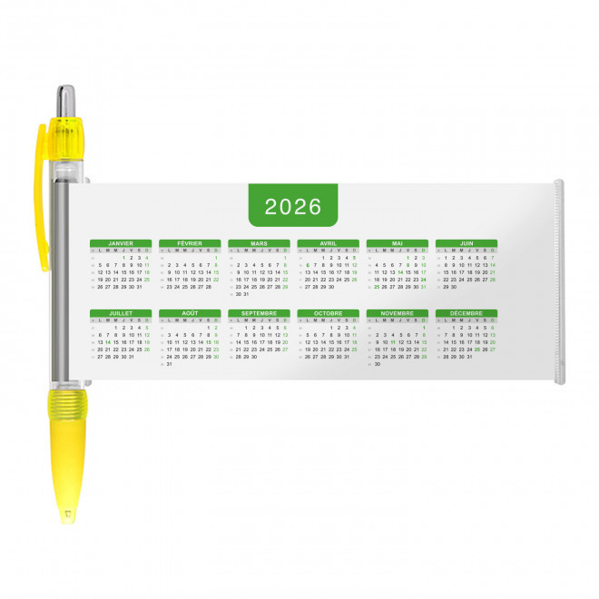 STYLO BANNIERE CALENDRIER PERSONNALISABLE 'SCROLL DATE' - jaune grille_verte