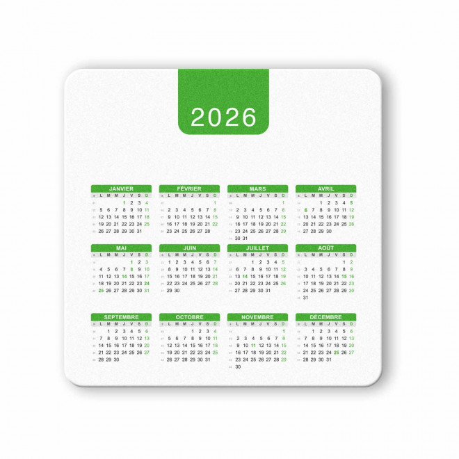 TAPIS DE SOURIS CALENDRIER PERSONNALISABLE 'PERSOLITO DATE' - vert