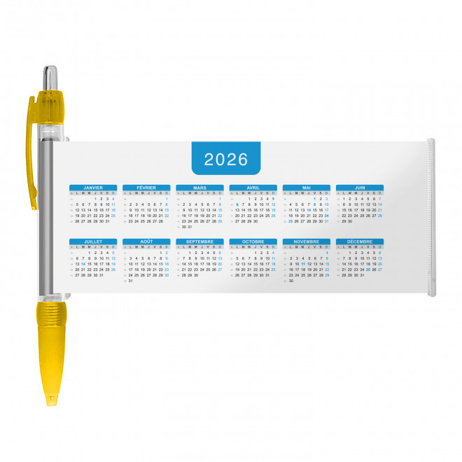 STYLO BANNIERE CALENDRIER PERSONNALISABLE 'SCROLL DATE' - jaune foncé grille_bleue