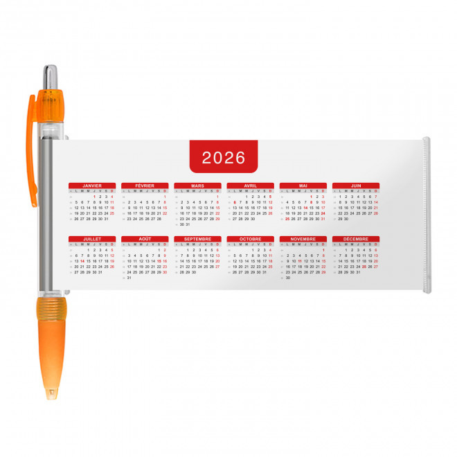 STYLO BANNIERE CALENDRIER PERSONNALISABLE 'SCROLL DATE' - orange grille_rouge