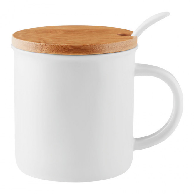 MUG PERSONNALISABLE EN PORCELAINE 'STAVER' - blanc/bambou
