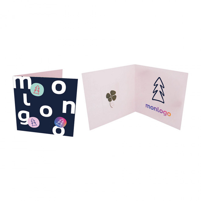 CARTE DE VOEUX PERSONNALISÉE AVEC TRÈFLE À 4 FEUILLES 'APILA' - blanc