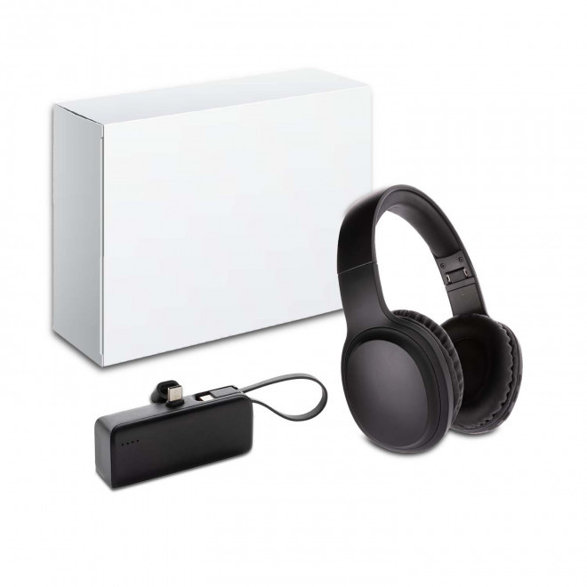 PACK PERSONNALISE CASQUE ET POWERBANK 'WOUSIK' - noir/noir