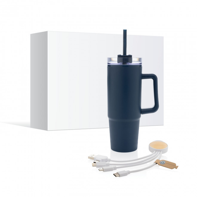PACK MUG ET CABLE DE CHARGE PERSONNALISE 'BRANKZI' - marine/blanc