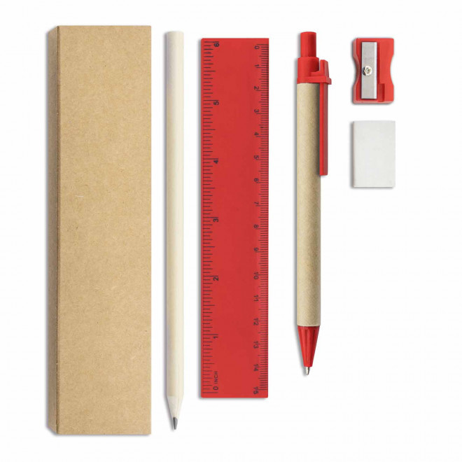 KIT DE BUREAU PERSONNALISABLE 'TINNA' - naturel/rouge