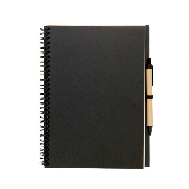 CARNET PERSONNALISÉ À SPIRALES AVEC STYLO 'MATARIO' - noir