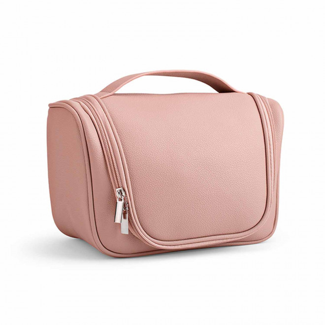 TROUSSE DE TOILETTE CUIR RECYCLE PERSONNALISABLE 'YUNA' - rose