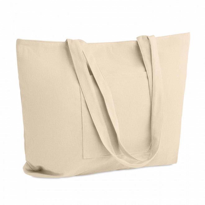 GRAND CABAS EN VELOURS COTELE PERSONNALISE 'MOMAX' - beige