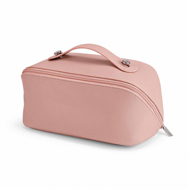 TROUSSE DE TOILETTE CUIR RECYCLE PERSONNALISABLE 'ANGELE' - rose