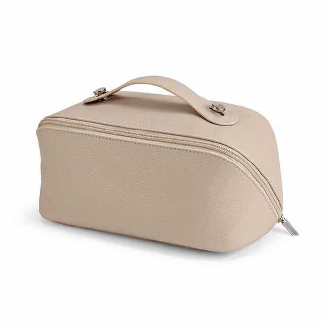 TROUSSE DE TOILETTE CUIR RECYCLE PERSONNALISABLE 'ANGELE' - beige