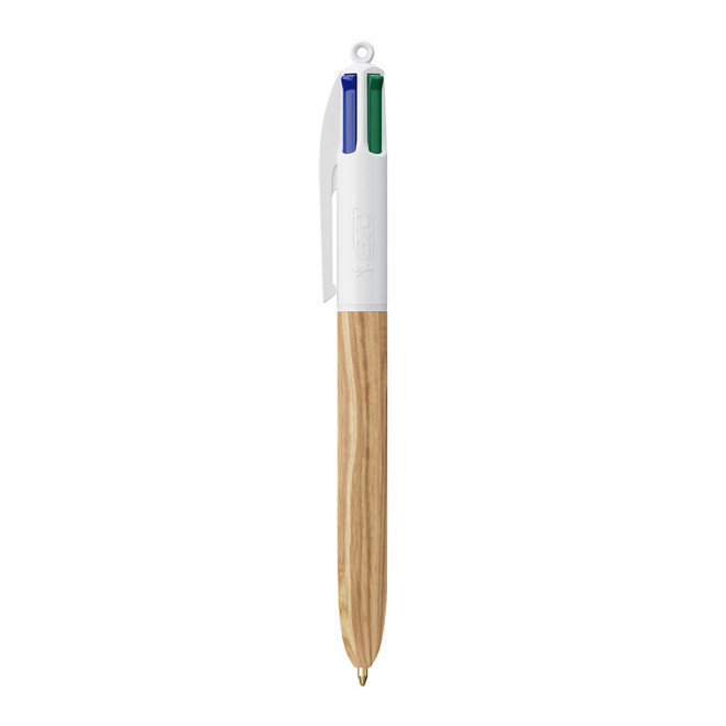 STYLO IMITATION BOIS PERSONNALISÉ 4 COULEURS BIC® 'WOOD STYLE' - blanc/bois