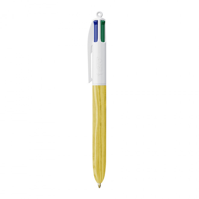 STYLO IMITATION BOIS PERSONNALISÉ 4 COULEURS BIC® 'WOOD STYLE' - blanc/jaune