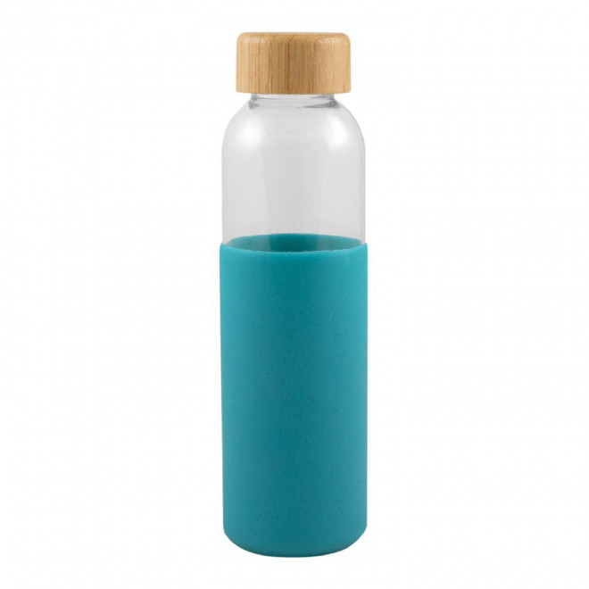 BOUTEILLE EN VERRE 500ML PERSONNALISABLE 'LODO SILICON' - bleu turquoise
