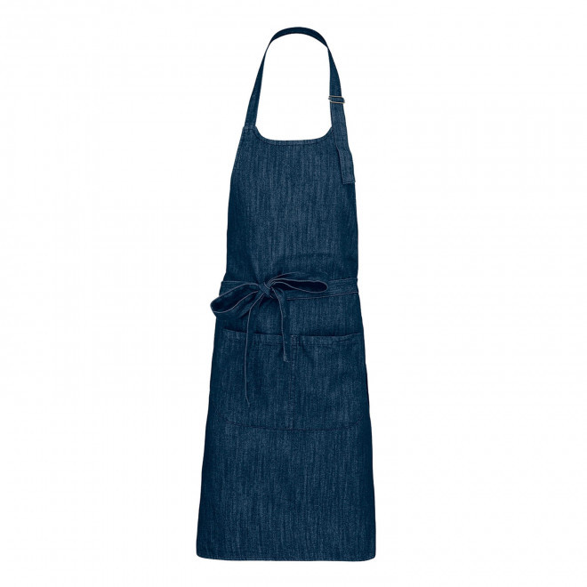 TABLIER LONG PERSONNALISABLE EN POLYCOTON 190 POCHE 'KARITAB' - denim