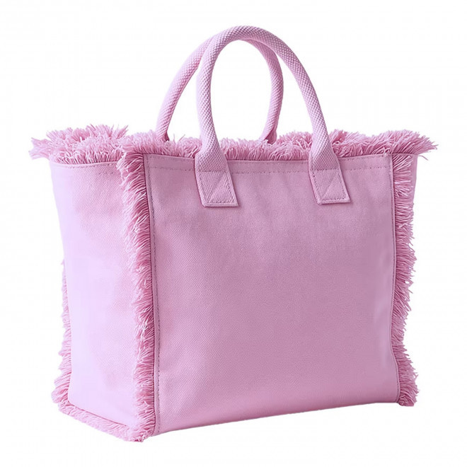 CABAS EN COTON AVEC FRANGE PERSONNALISABLE 'JIPANE FLASH' - rose