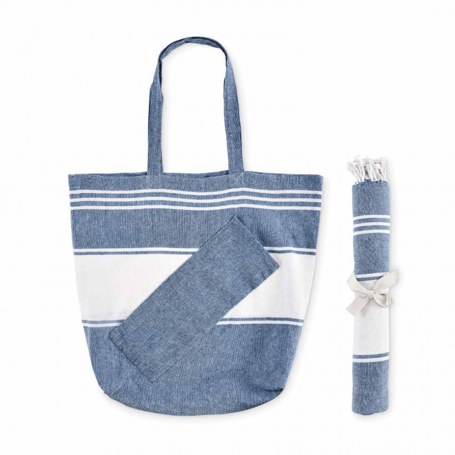 SET DE PLAGE FOUTA SAC PERSONNALISABLE 'CAREO PLAGE' - bleu 