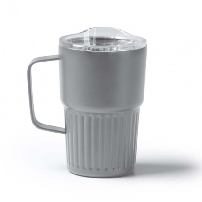 MUG ISOTHERME PERSONNALISE ACIER 470ML 'LUCIO POIGNEE' - gris clair
