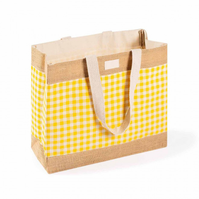 CABAS EN COTON ET JUTE RAYEE PERSONNALISE 'RAYOZA' - jaune